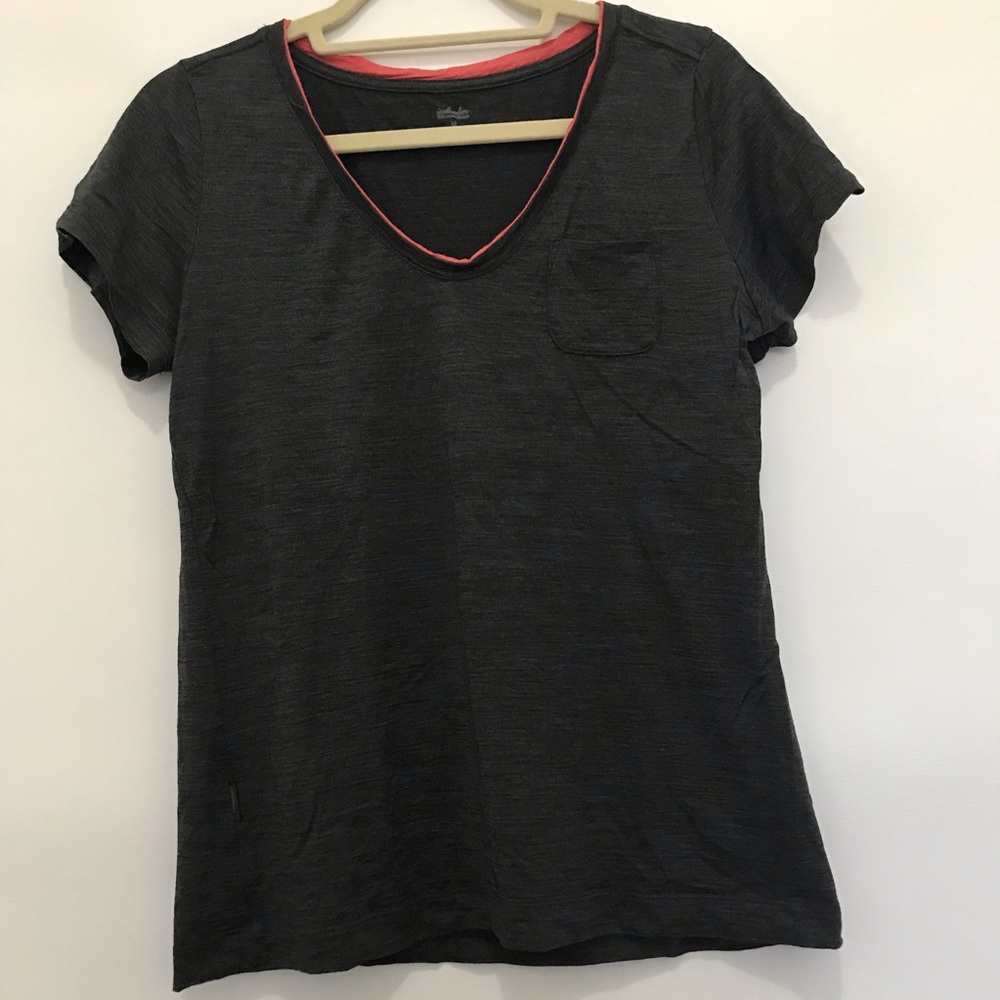 Icebreaker Women's Charcoal V-Neck Pocket Tee with Coral Trim Size M